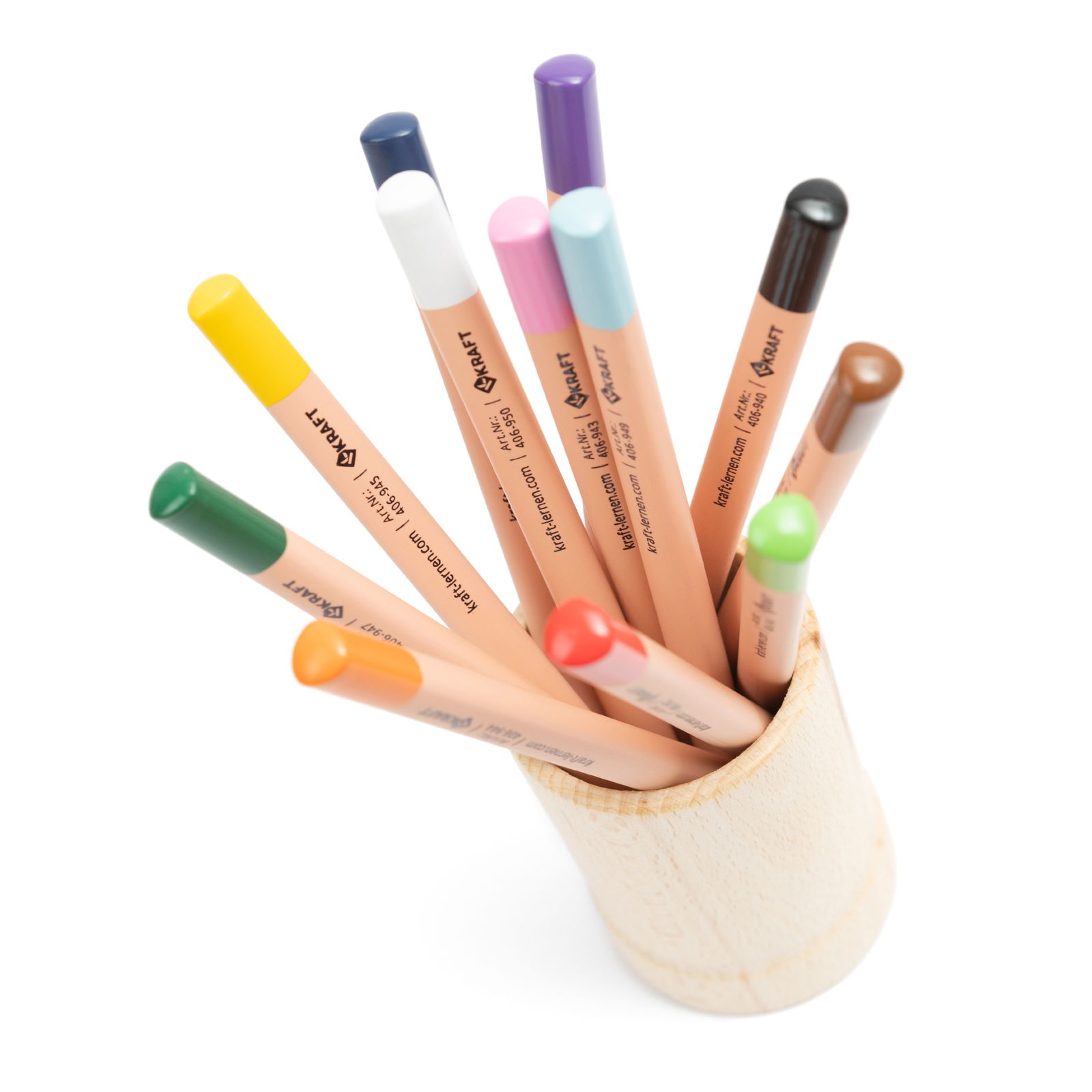 Thick triangular colored pencils, set of 12, 12 colors, incl. wooden cup Thick triangular colored pencils, set of 12, 12 colors, incl. wooden cup