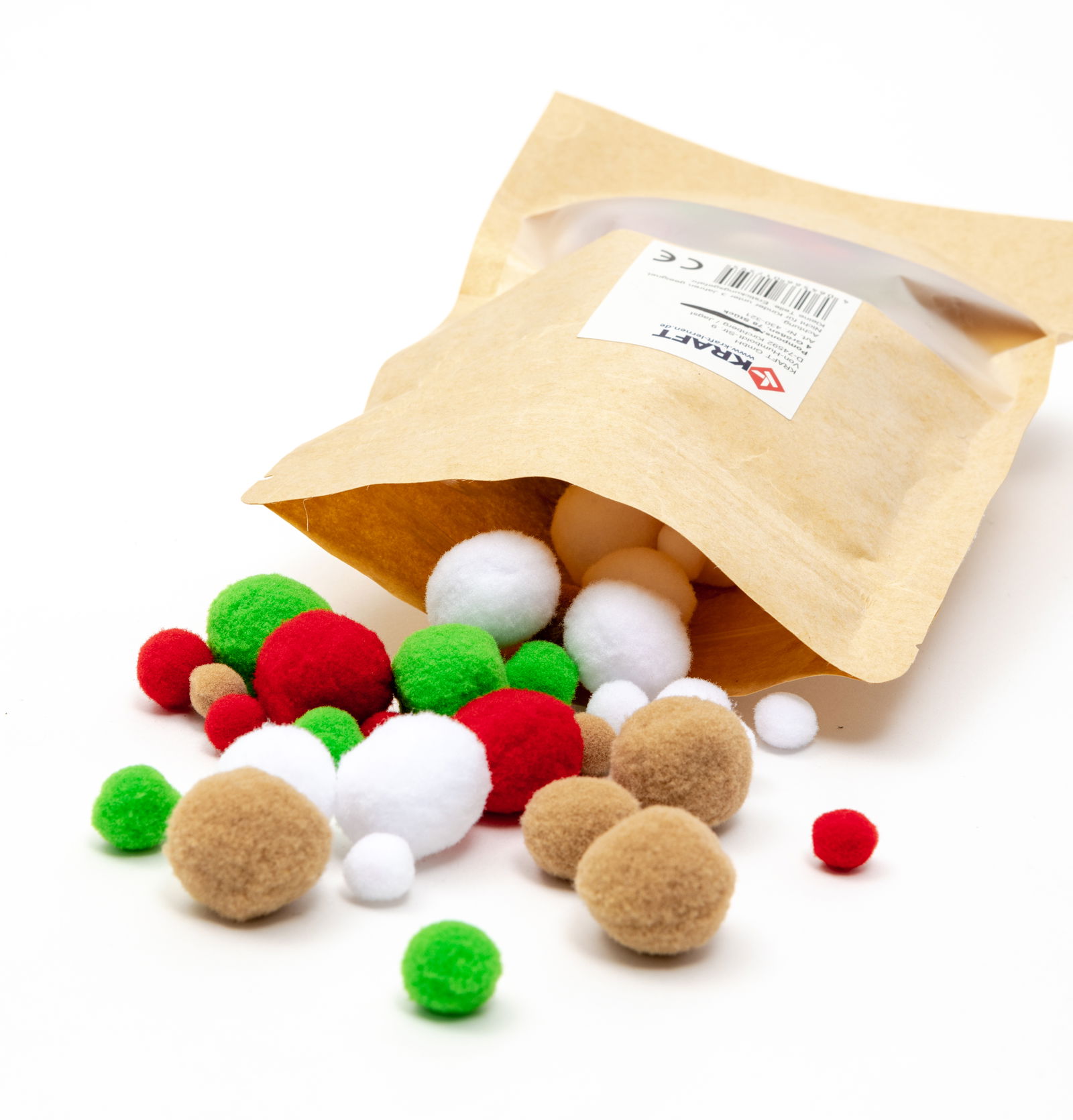 Pompons, 4 weihnachtliche Farben, 4 Größen, 78 Stück
