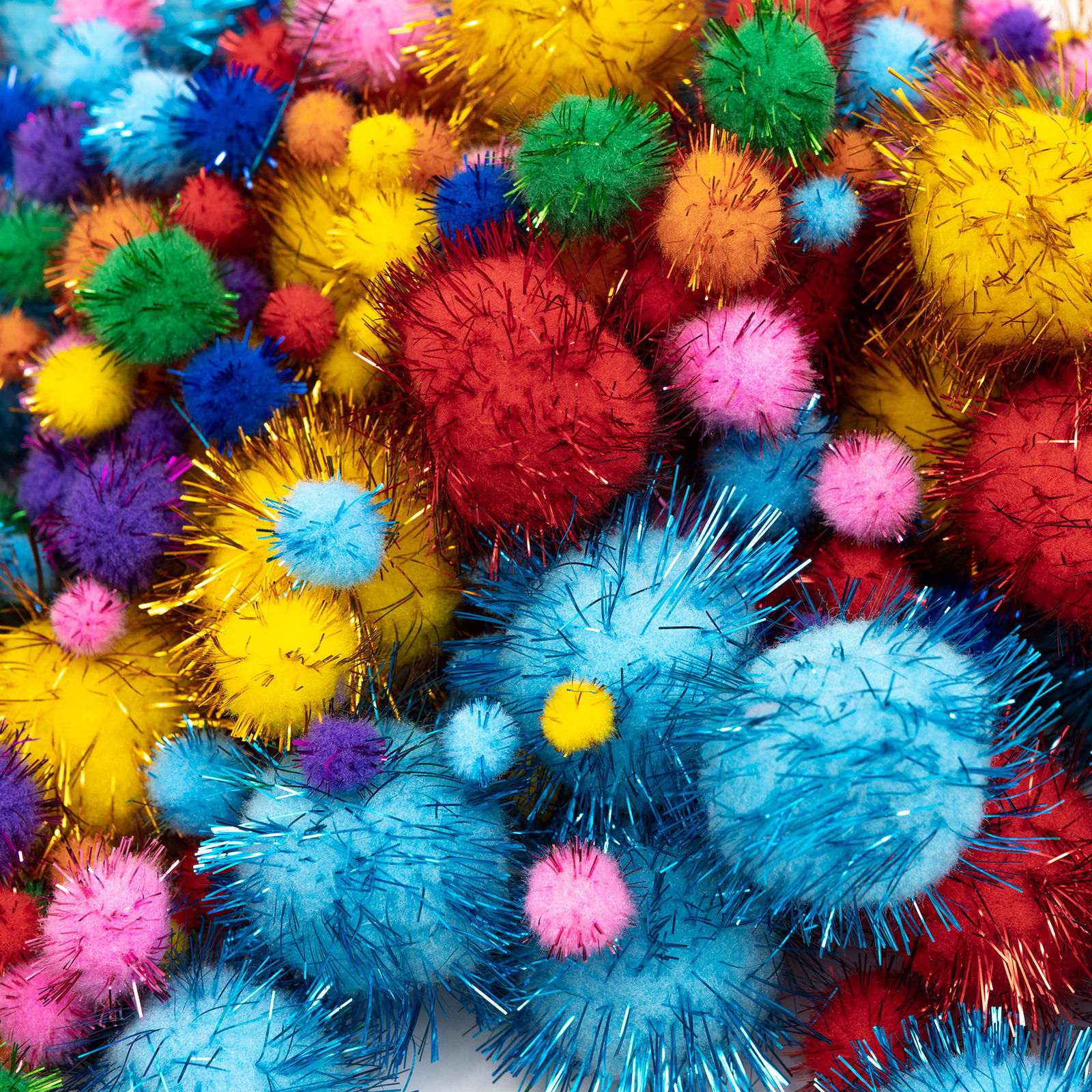 Pompons, 8 Glitzerfarben, 4 Größen, 500 Stück