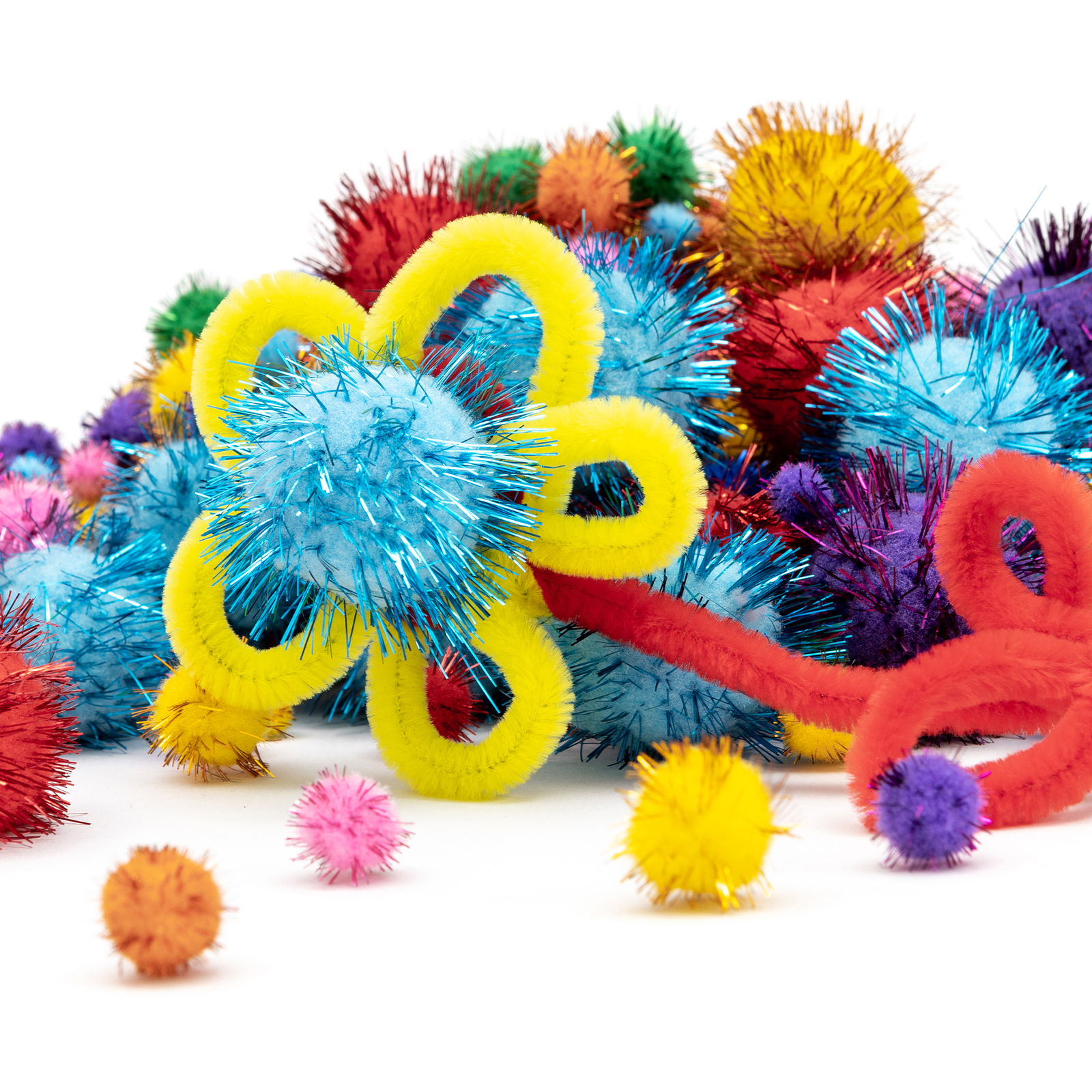 Pompones, 8 colores brillantes, 4 tamaños, 500 piezas