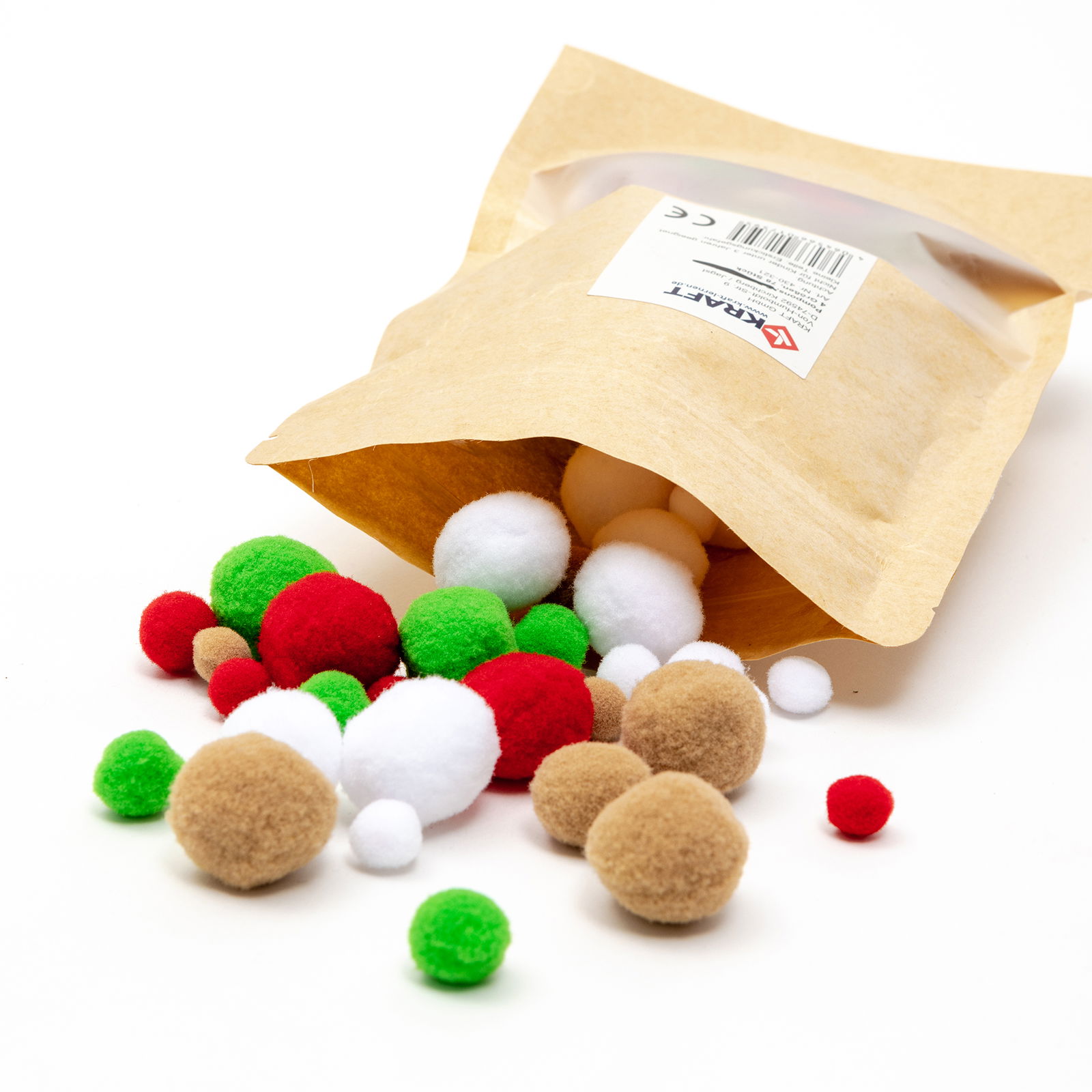 Pompons, 4 weihnachtliche Farben, 4 Größen, 78 Stück