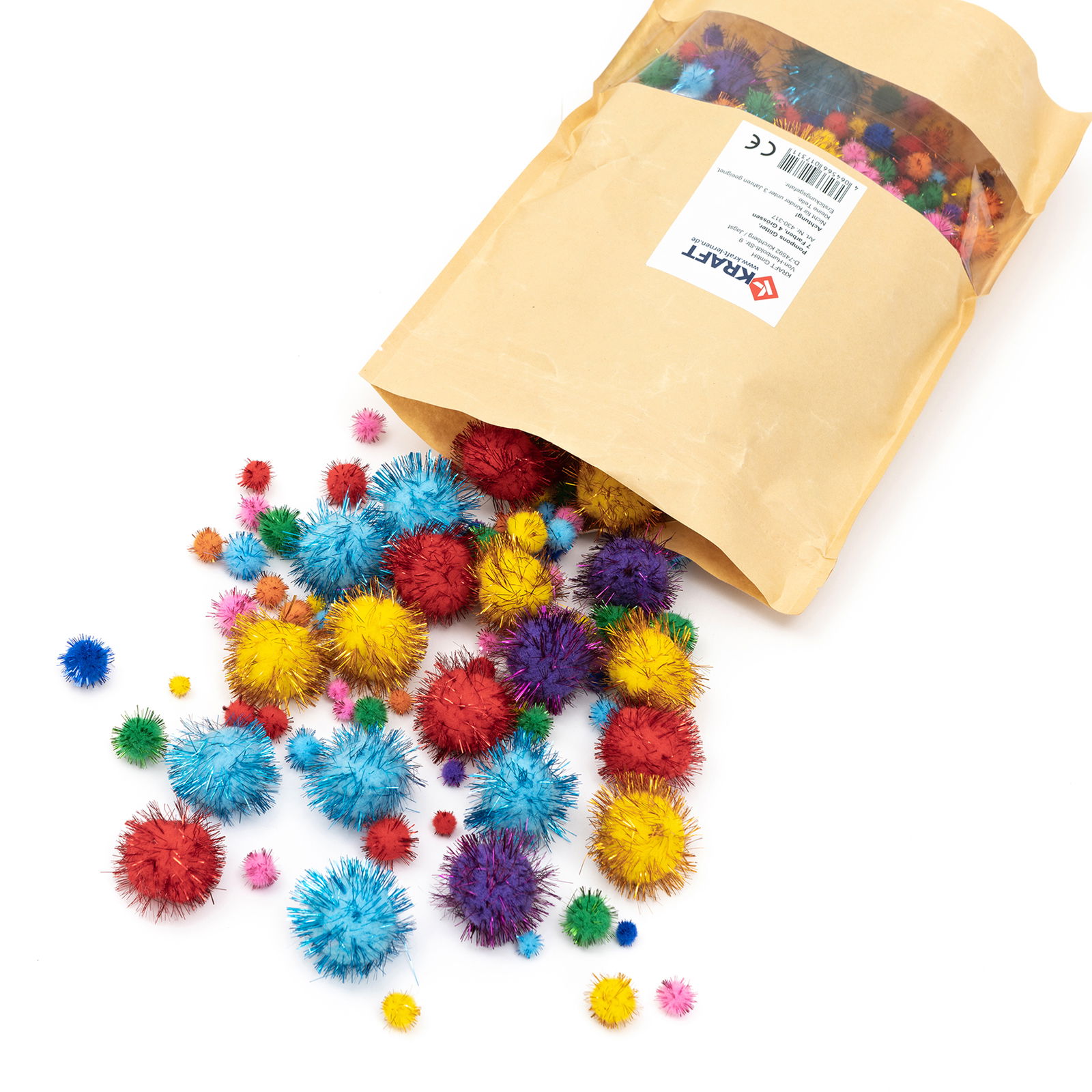 Pomponi, 8 sjajnih boja, 4 veličine, 500 komada Pomponi, 8 sjajnih boja, 4 veličine, 500 komada