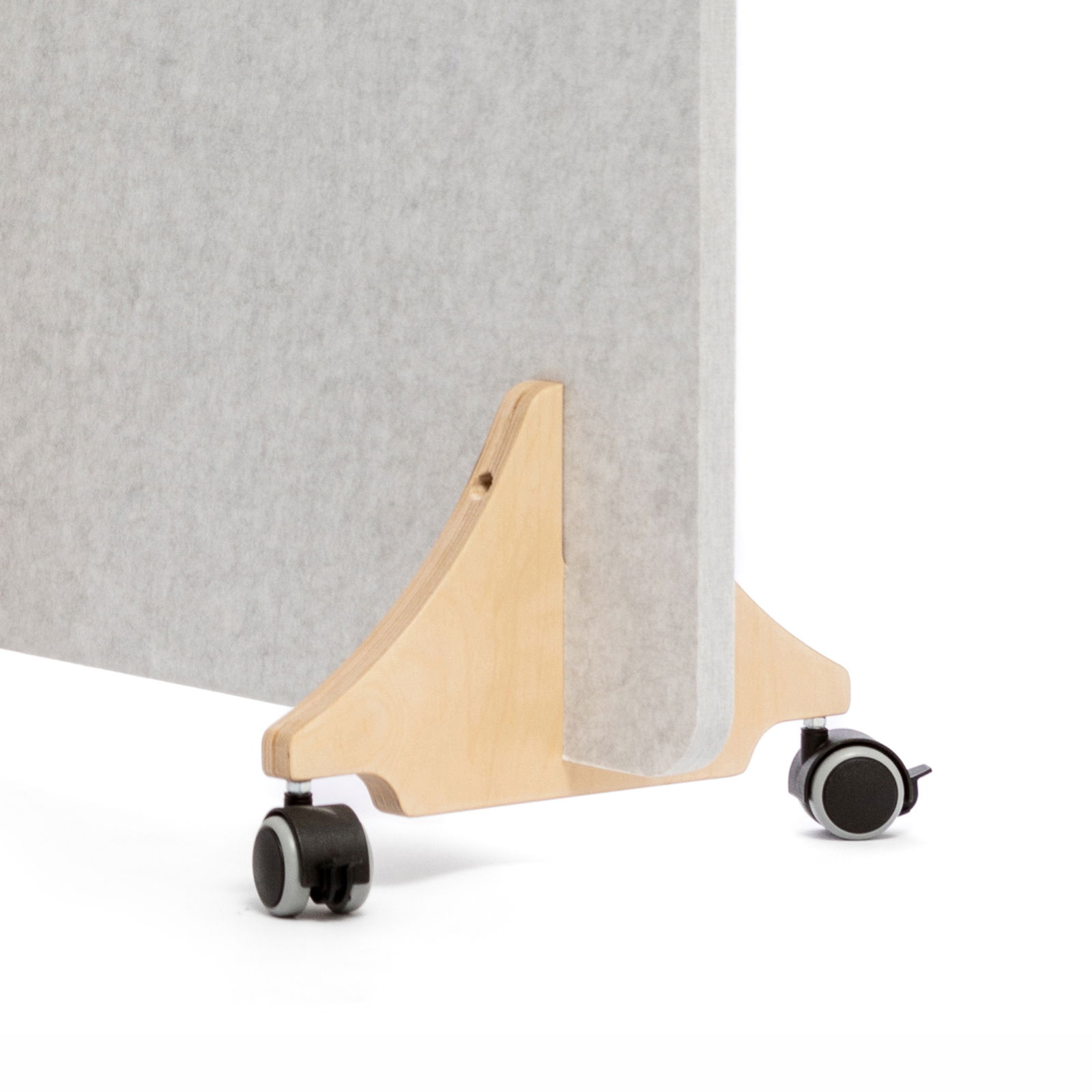 Clear wooden foot, with castors and parking brake Clear wooden foot, with castors and parking brake
