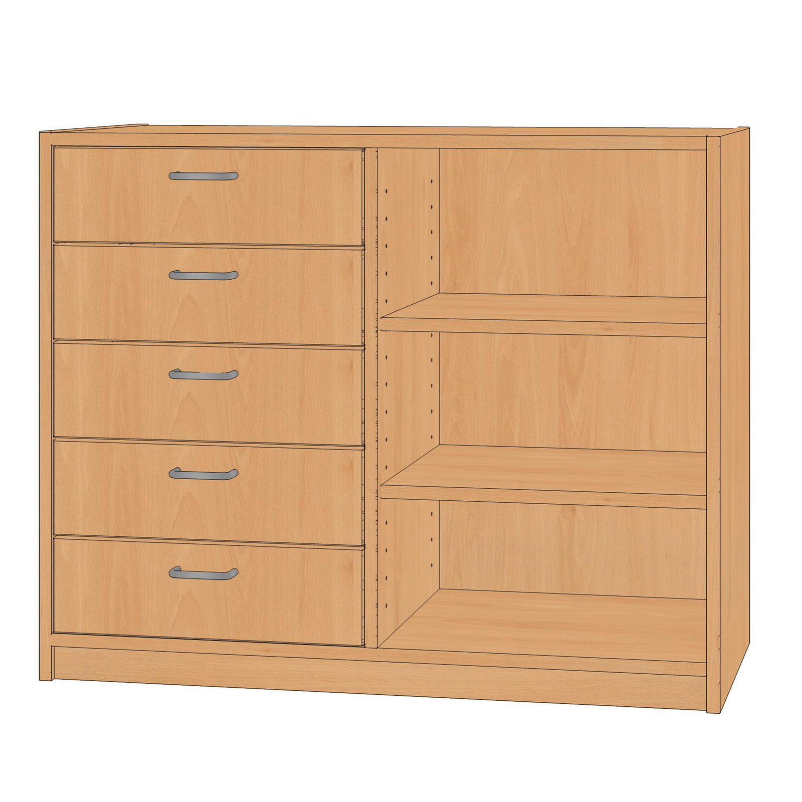 Kombischrank, 100x80x40cm, 5 Schubladen links
