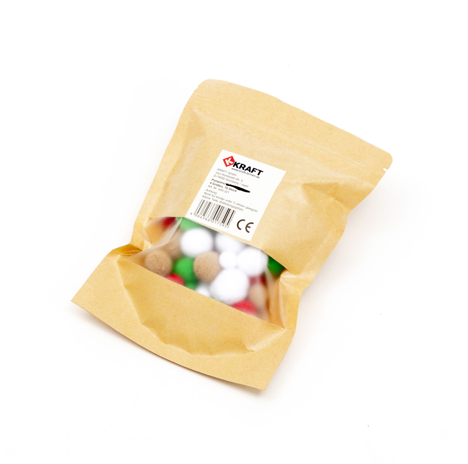 Pompons, 4 weihnachtliche Farben, 4 Größen, 78 Stück