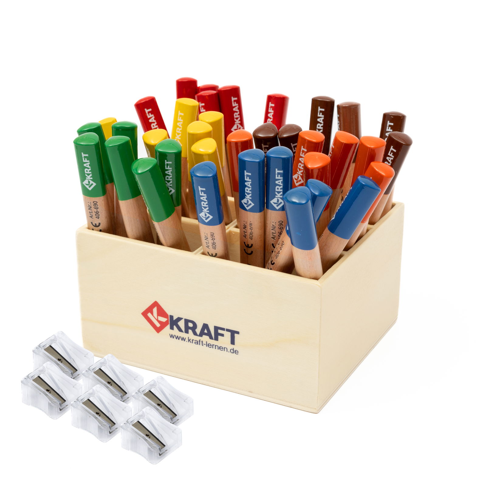 M4 Jumbo Buntstifte, 36er Set, mit 6 Spitzer in Holzbox