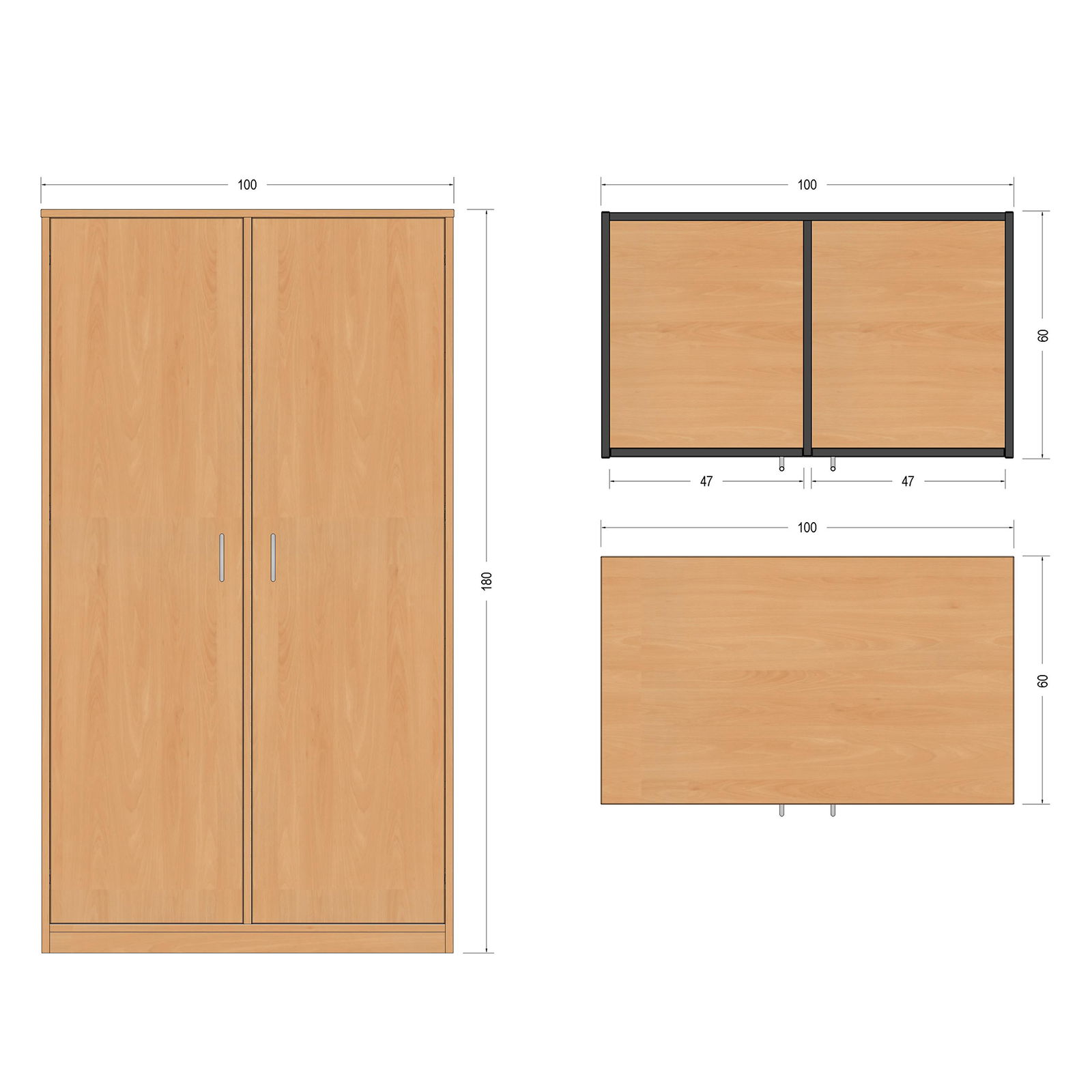 Doppeltürenschrank, 100x180x60cm, mit Mittelwand