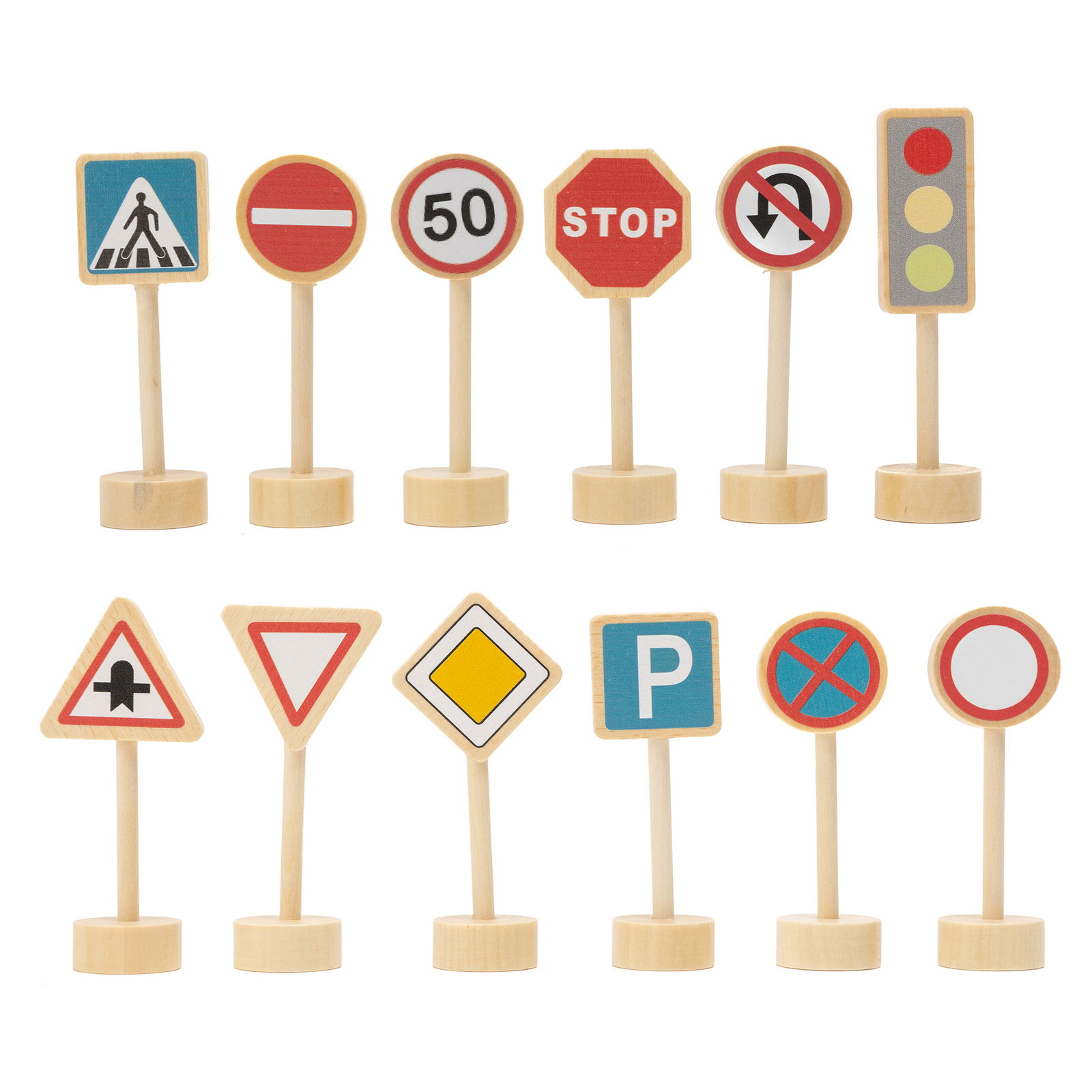 Verkehrszeichen aus Holz, 12er Set